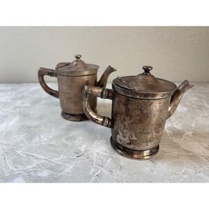Vintage Silver Plated DEBS HOSP SUPPLIES Mini Teapot Creamer Set Chicago‎ IL